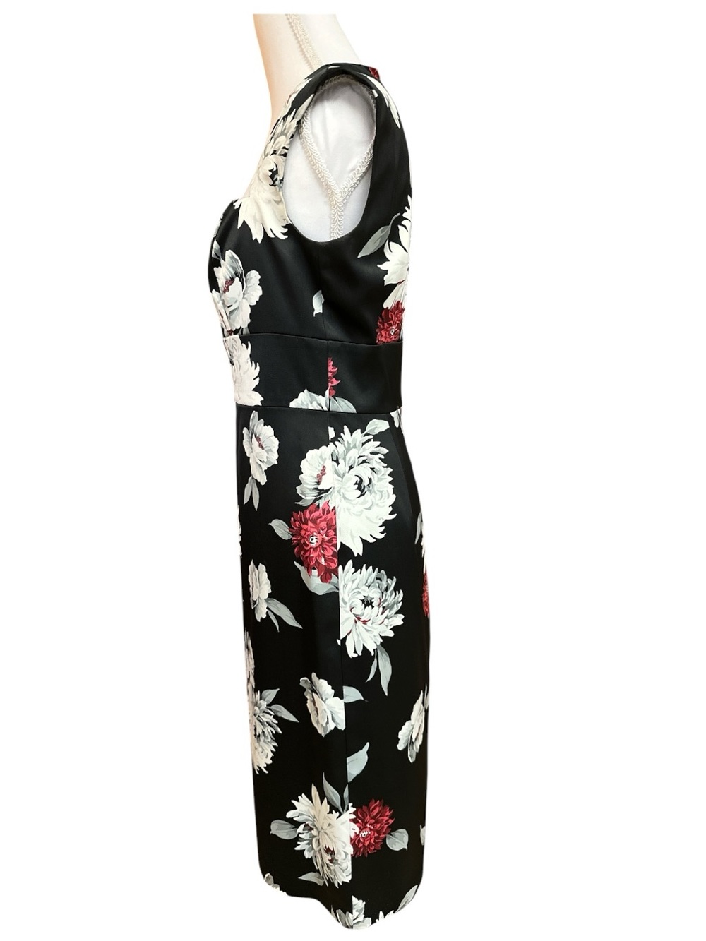 White House Black Market Black& Red/White Floral Square Neck Cocktail Dress S2 - Picture 2 of 7